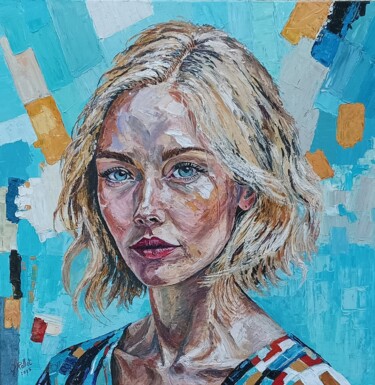 Schilderij getiteld "Le regard qui sait" door Claude Rollet, Origineel Kunstwerk, Acryl Gemonteerd op Frame voor houten bran…