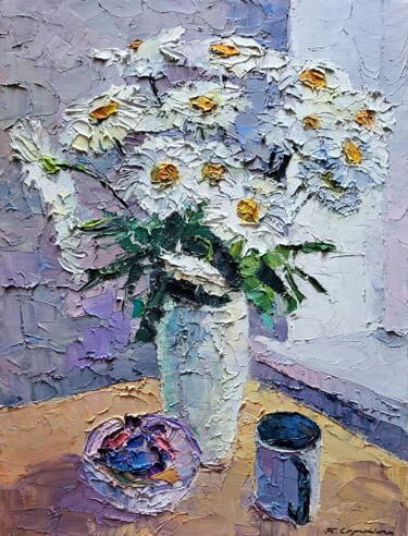 「Daisies」というタイトルの絵画 Boris Serdyukによって, オリジナルのアートワーク, オイル ウッドストレッチャーフレームにマウント