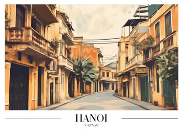数字艺术 标题为“Hanoi's Quiet Stree…” 由春宇 关, 原创艺术品, AI生成的图像 安装在纸板上