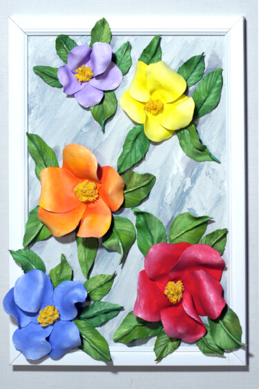제목이 "3D structure flowers"인 조형물 Redha Boubeguira로, 원작, 아크릴 기타 단단한 패널에 장착됨