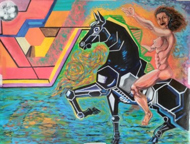 Malerei mit dem Titel "Black horse to the…" von Joaquín A. Sales, Original-Kunstwerk, Acryl