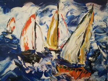 Schilderij getiteld "régate en mer décha…" door Raphael Marras, Origineel Kunstwerk, Acryl