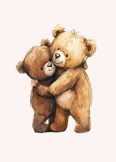 Arts numériques intitulée "Cozy Bear Hug - Ado…" par Chun Yu Guan, Œuvre d'art originale, Image générée par l'IA Monté sur C…