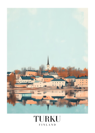 Arts numériques intitulée "Turku Reflections:…" par Chun Yu Guan, Œuvre d'art originale, Image générée par l'IA Monté sur Ca…