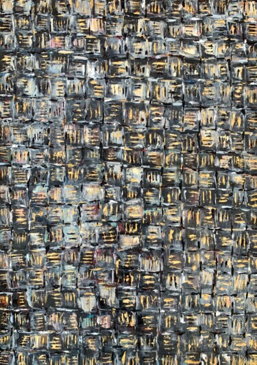 Abstract Squares Modern Impasto Oil Painting On Canvas Decor 绘画 标题为“Abstract Squares Mo…” 由Vilma Gataveckiene, 原创艺术品, 油