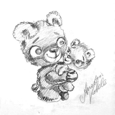 Papa Bear & Cub - Wholesome Pencil Sketch Dibujo titulada "Papa Bear & Cub - W…" por Anastasia Kokler, Obra de arte original, Lápiz
