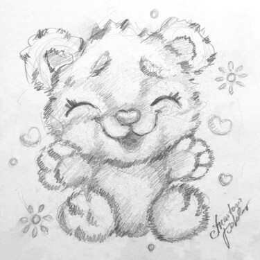 Рисунок под названием "Kawaii Teddy Bear P…" - Anastasia Kokler, Подлинное произведение искусства, Карандаш