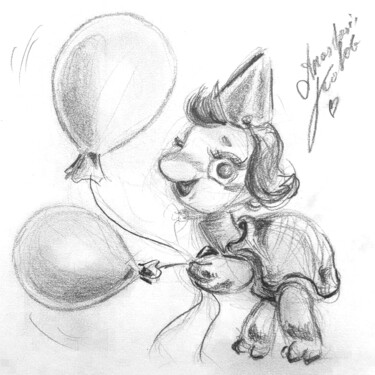 Birthday Turtle Sketch - Kawaii Party Animal Pencil Art Disegno intitolato "Birthday Turtle Ske…" da Anastasia Kokler, Opera d'arte originale, Matita