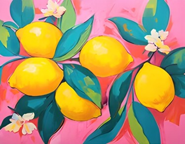 "Vibrant Lemons on P…" başlıklı Dijital Sanat 春宇 关 tarafından, Orijinal sanat, AI tarafından oluşturulan görüntü Karton üzer…