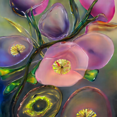 Цифровое искусство под названием "Pastel glass flowers" - Meahau, Подлинное произведение искусства, Изображение, сгенерирова…
