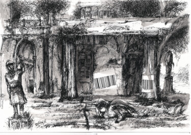 Tekening getiteld "Heritage 2" door Subhashis Ghosh, Origineel Kunstwerk, Inkt