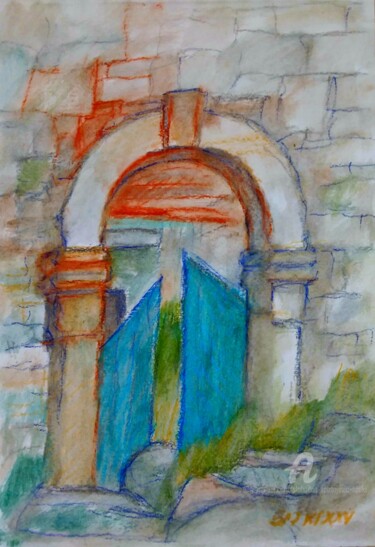 Pittura intitolato "Vieille porte" da Slobodan Spasojevic (Spaki), Opera d'arte originale, Pastello Montato su Cartone