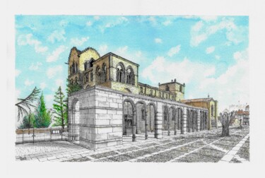 Painting titled "Ávila, basílica de…" by Alberto López, Original Artwork, Watercolor