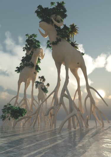 数字艺术 标题为“Organic Goats” 由Russell Newell, 原创艺术品, 三维建模