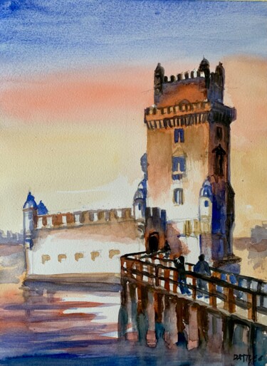 Painting titled "Lisbona la torre" by Patrizia Salcini, Original Artwork, Watercolor