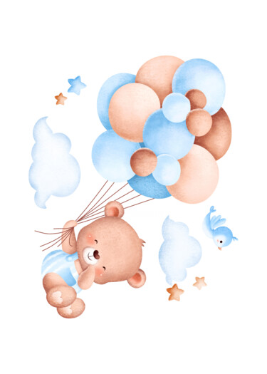 "Floating Teddy with…" başlıklı Dijital Sanat 春宇 关 tarafından, Orijinal sanat, AI tarafından oluşturulan görüntü Karton üzer…