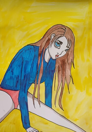 图画 标题为“Slut on the floor” 由Ashton Knighting, 原创艺术品, 墨