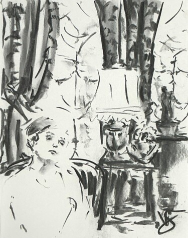 Disegno intitolato "Intérieurs." da Victoria General, Opera d'arte originale, Carbone