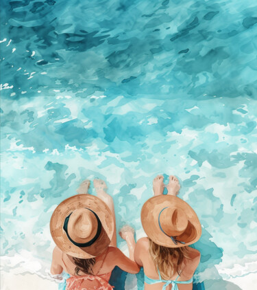 Arts numériques intitulée "Summer Vibes: Beach…" par Chun Yu Guan, Œuvre d'art originale, Image générée par l'IA Monté sur C…