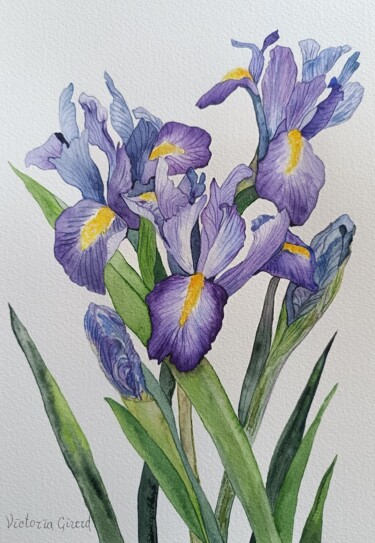 Pittura intitolato "Iris violets" da Victoria Girerd, Opera d'arte originale, Acquarello