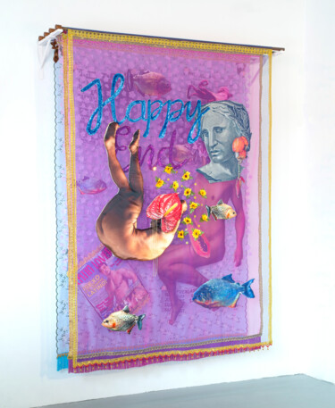 Текстильное искусство под названием "Happy Ending" - Shinji Nagabe, Подлинное произведение искусства, Ткань