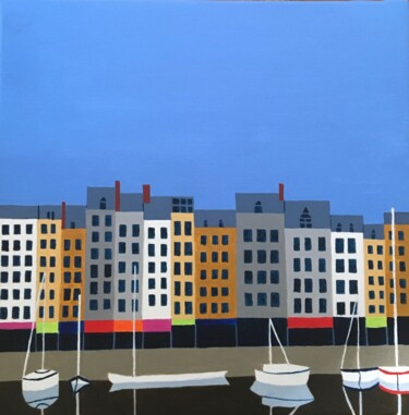 绘画 标题为“Le port de Honfleur…” 由Odile Raoul, 原创艺术品, 丙烯 安装在木质担架架上