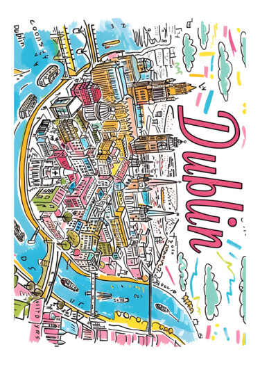 Digital Arts titled "Dublin Cityscape: V…" by Chun Yu Guan, Original Artwork, AI generated image Mounted on Cardboard