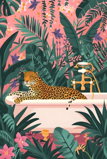 Digitale Kunst getiteld "Exotic Leopard in a…" door Chun Yu Guan, Origineel Kunstwerk, AI gegenereerde afbeelding Gemonteerd…