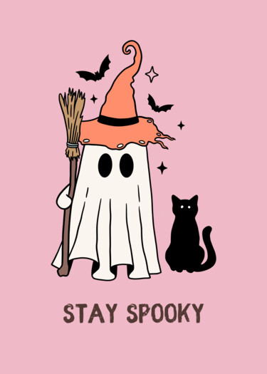数字艺术 标题为“Halloween Ghost wit…” 由春宇 关, 原创艺术品, AI生成的图像 安装在纸板上