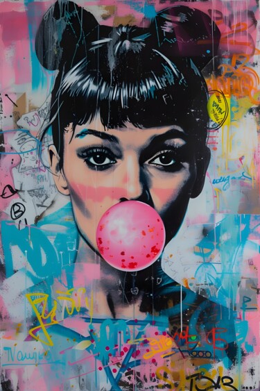 Digital Arts titled "Pop Art Bubblegum G…" by Chun Yu Guan, Original Artwork, AI generated image Mounted on Cardboard