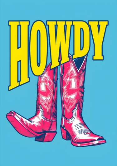 数字艺术 标题为“Howdy Cowboy Boots…” 由春宇 关, 原创艺术品, AI生成的图像 安装在纸板上