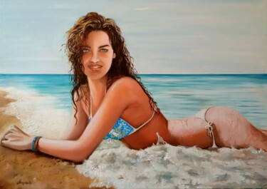 Schilderij getiteld "Beach portrait" door Anna Rita Angiolelli, Origineel Kunstwerk, Olie Gemonteerd op Frame voor houten br…