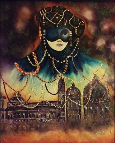 绘画 标题为“carnaval de venise…” 由Raphael Marras, 原创艺术品, 油 安装在木质担架架上