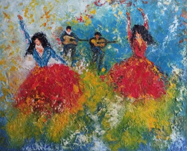 绘画 标题为“danseuses gitane” 由Raphael Marras, 原创艺术品, 油 安装在木质担架架上