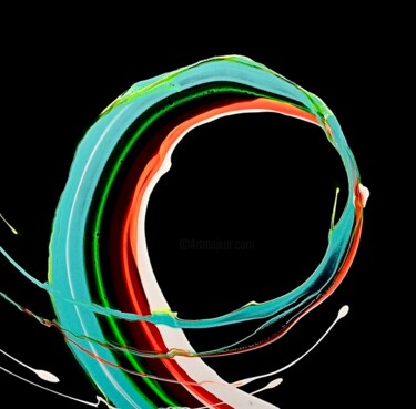 Painting titled "Kanagawa's neon wave" by Lfo - Angers, Original Artwork, Acrylic Mounted on Wood Stretcher frame