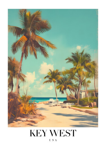 数字艺术 标题为“Key West Coastal Es…” 由春宇 关, 原创艺术品, AI生成的图像 安装在纸板上