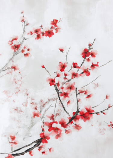 数字艺术 标题为“Cherry Blossom Symp…” 由春宇 关, 原创艺术品, AI生成的图像 安装在纸板上