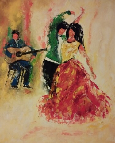 Картина под названием "DANCE GITANE" - Raphael Marras, Подлинное произведение искусства, Масло Установлен на Деревянная рама…