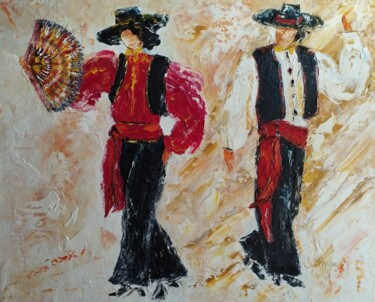 绘画 标题为“couple danseurs fla…” 由Raphael Marras, 原创艺术品, 油 安装在木质担架架上