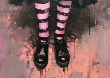数字艺术 标题为“Pink Striped Socks…” 由春宇 关, 原创艺术品, AI生成的图像 安装在纸板上
