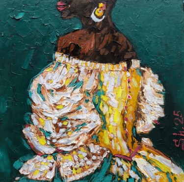 Black Woman Portrait, African Woman Original, American Girl Malarstwo zatytułowany „Black Woman Portrai…” autorstwa Svetlana Sindere, Oryginalna praca, Olej Zamontowany na Karton