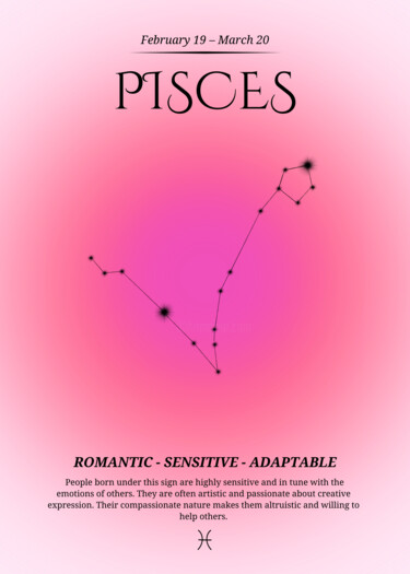 제목이 "Pisces Zodiac Sign:…"인 디지털 아트 春宇 关로, 원작, AI 생성 이미지 판지에 장착됨
