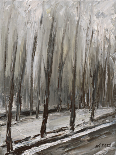 View from the window on a foggy winter day Pittura intitolato "View from the windo…" da Natalia Ima, Opera d'arte originale, Olio Montato su Cartone