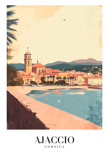 제목이 "Ajaccio Coastal Ser…"인 디지털 아트 春宇 关로, 원작, AI 생성 이미지 판지에 장착됨