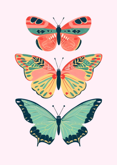 제목이 "Colorful Butterfly…"인 디지털 아트 春宇 关로, 원작, AI 생성 이미지 판지에 장착됨