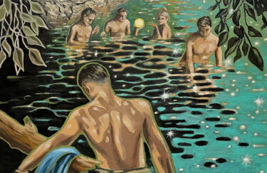 Schilderij getiteld "REFUGE" door Robert Inestroza, Origineel Kunstwerk, Olie Gemonteerd op Frame voor houten brancard