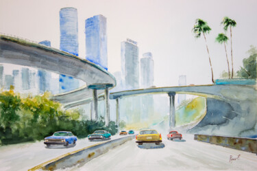 On my way to Downtown Pintura intitulada "On my way to Downto…" por Eugene Popov, Obras de arte originais, Aquarela