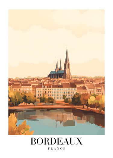 数字艺术 标题为“Bordeaux Cityscape…” 由春宇 关, 原创艺术品, AI生成的图像 安装在纸板上