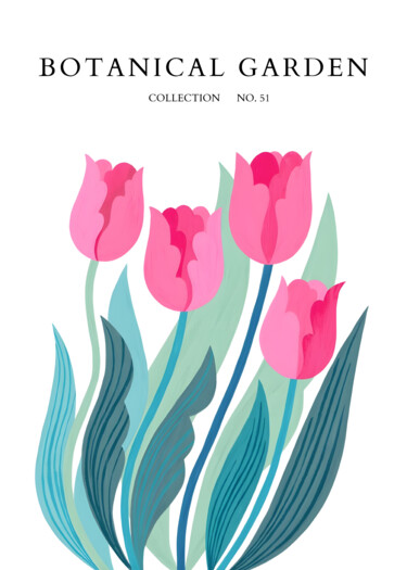 Digitale Kunst getiteld "Spring Tulips Botan…" door Chun Yu Guan, Origineel Kunstwerk, AI gegenereerde afbeelding Gemonteerd…
