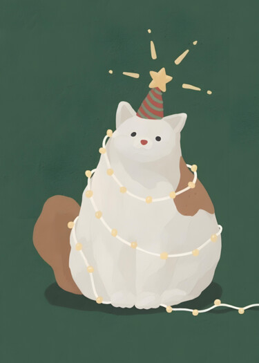 数字艺术 标题为“Festive Feline in L…” 由春宇 关, 原创艺术品, AI生成的图像 安装在纸板上